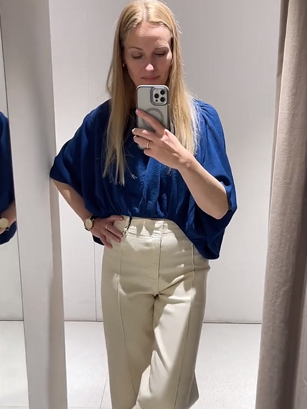 Zara Navy Batwing Top with Short Dolman Sleeves
